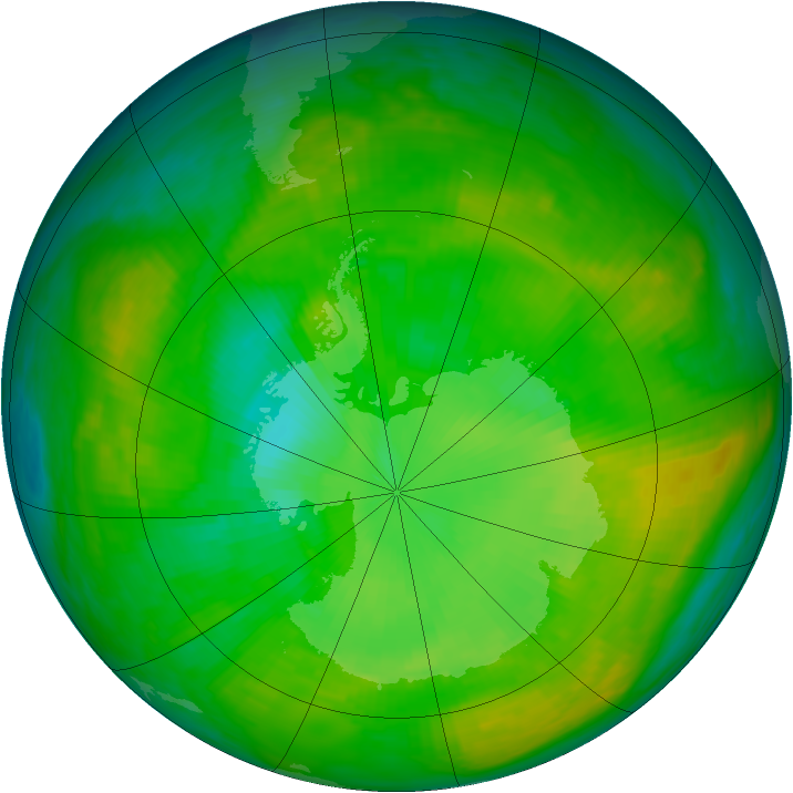 Antarctic ozone map for 07 January 1980